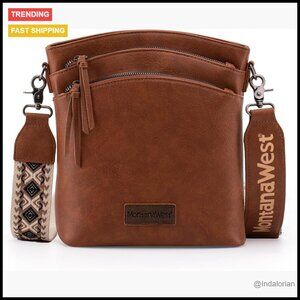 Leather Crossbody Bag With Guitar Strap Multi Pocket Western Style Messenger